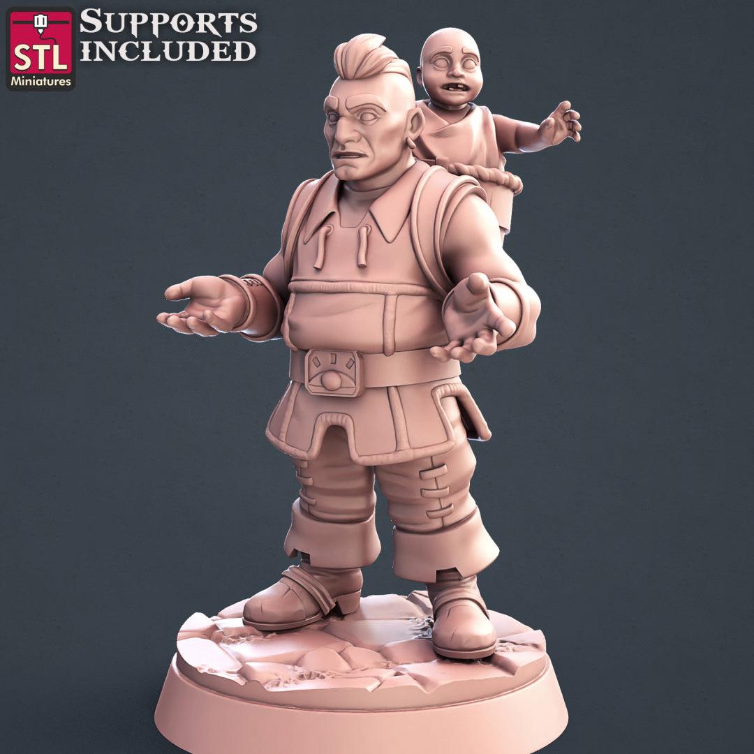 3D Printed STL Miniatures Townsfolks Vol 1 Set Fantasy NPC 2 | 28 - 32mm War Gaming D&D - 3D Printing Boss 