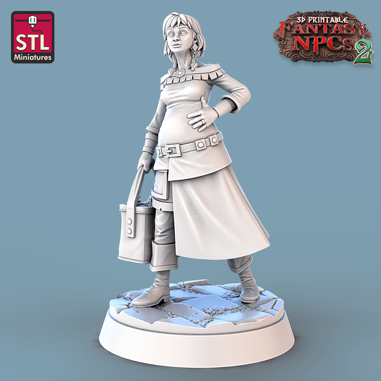 3D Printed STL Miniatures Townsfolks Vol 2 Set Fantasy NPC 2 | 28 - 32mm War Gaming D&D - 3D Printing Boss 
