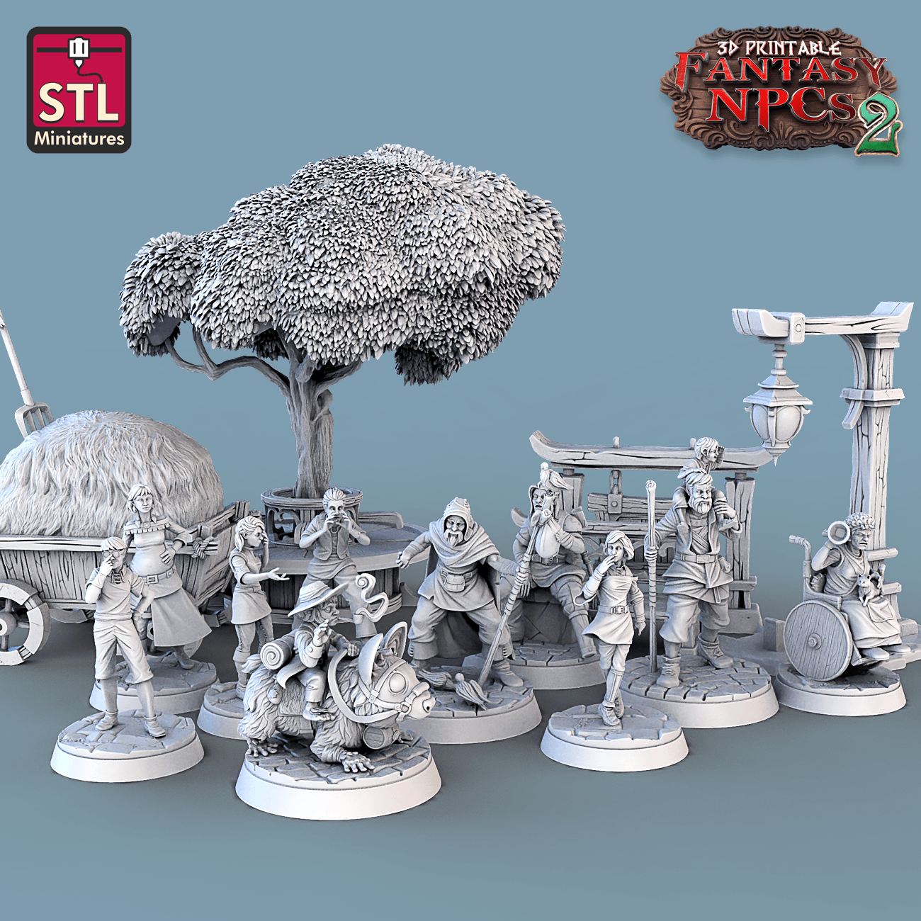 3D Printed STL Miniatures Townsfolks Vol 2 Set Fantasy NPC 2 | 28 - 32mm War Gaming D&D - 3D Printing Boss 