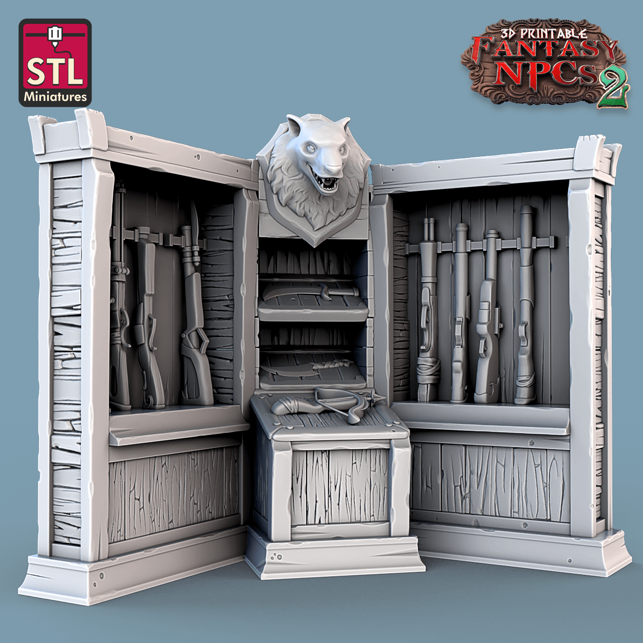 3D Printed STL Miniatures Trophy Hunter Set Fantasy NPC 2 | 28 - 32mm War Gaming D&D - 3D Printing Boss 