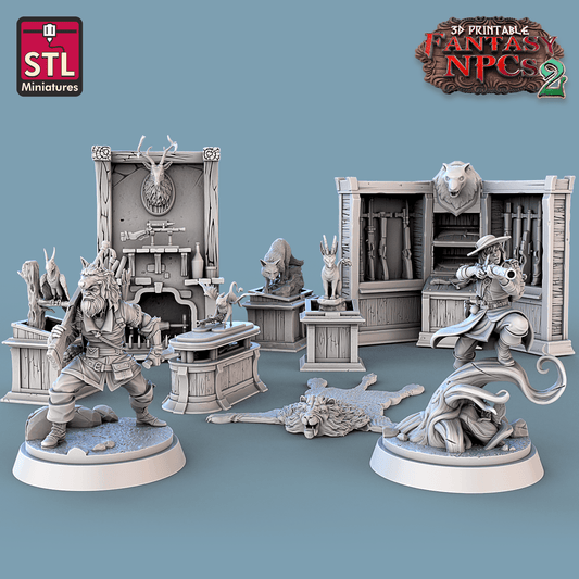 3D Printed STL Miniatures Trophy Hunter Set Fantasy NPC 2 | 28 - 32mm War Gaming D&D - 3D Printing Boss 