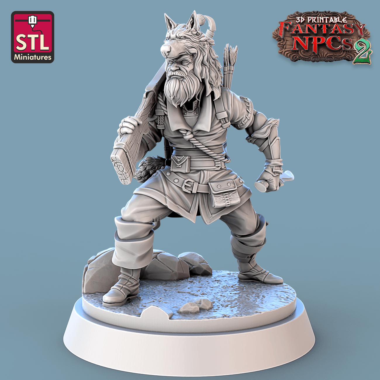 3D Printed STL Miniatures Trophy Hunter Set Fantasy NPC 2 | 28 - 32mm War Gaming D&D - 3D Printing Boss 