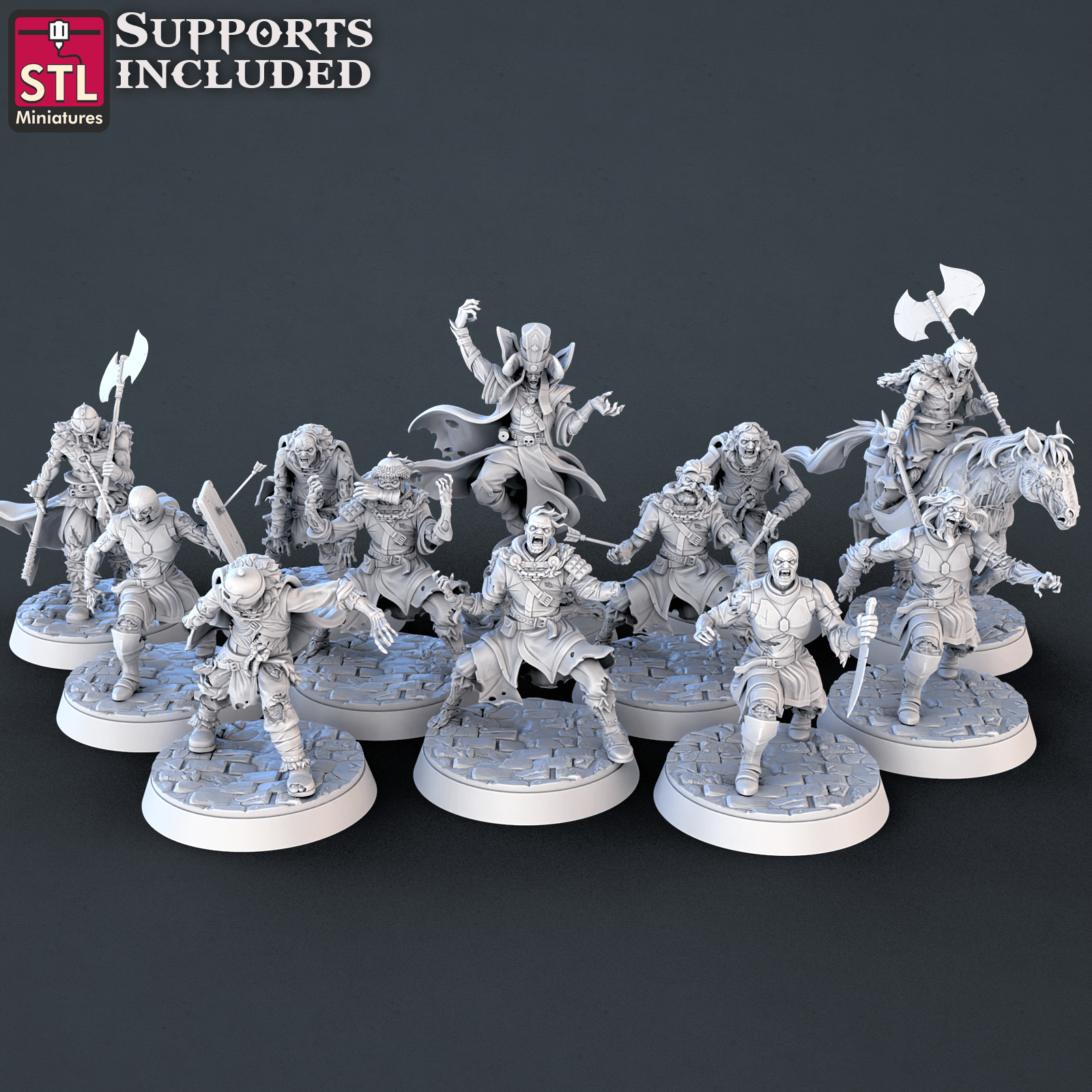 3D Printed STL Miniatures Undead Set 28mm - 32mm War Gaming D&D - 3D Printing Boss 
