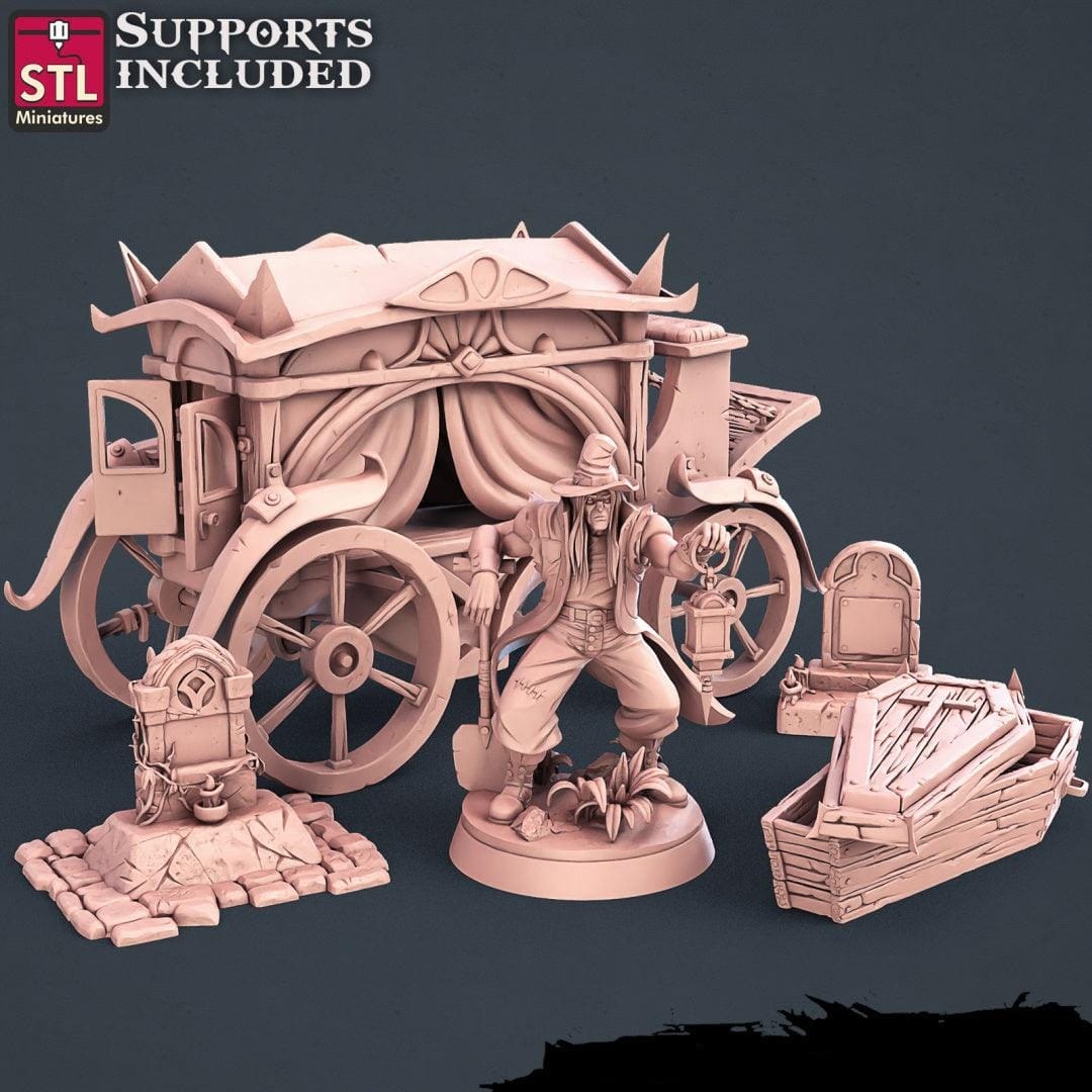 3D Printed STL Miniatures Undertaker Set Fantasy NPC 2 | 28 - 32mm War Gaming D&D - 3D Printing Boss 