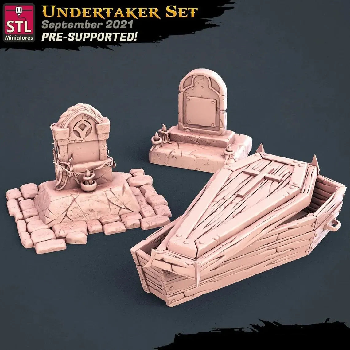 3D Printed STL Miniatures Undertaker Set Fantasy NPC 2 | 28 - 32mm War Gaming D&D - 3D Printing Boss 
