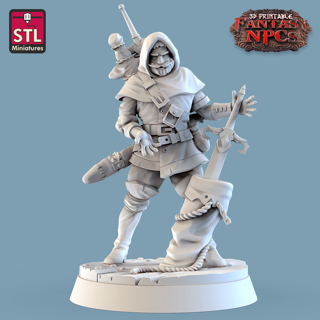 3D Printed STL Miniatures Weapons Merchant Set Fantasy NPC 28mm - 32mm War Gaming D&D - 3D Printing Boss 