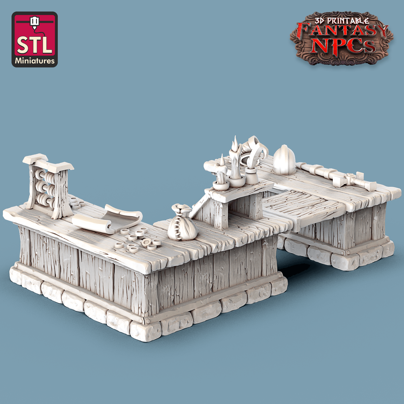 3D Printed STL Miniatures Weapons Merchant Set Fantasy NPC 28mm - 32mm War Gaming D&D - 3D Printing Boss 