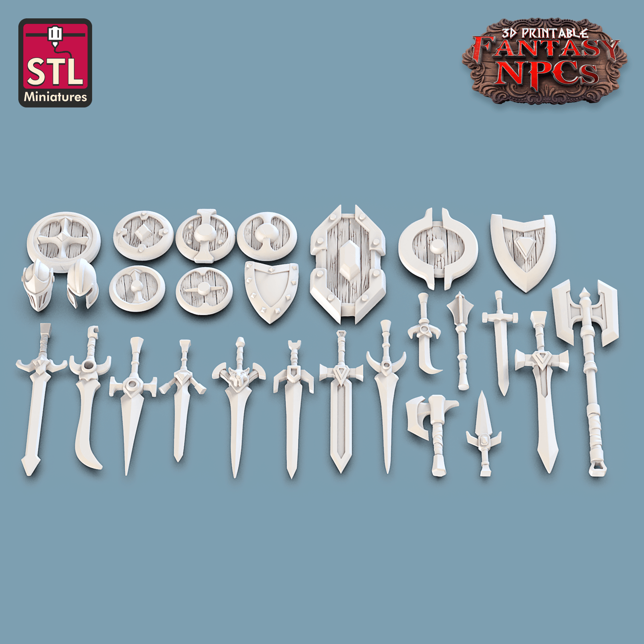3D Printed STL Miniatures Weapons Merchant Set Fantasy NPC 28mm - 32mm War Gaming D&D - 3D Printing Boss 