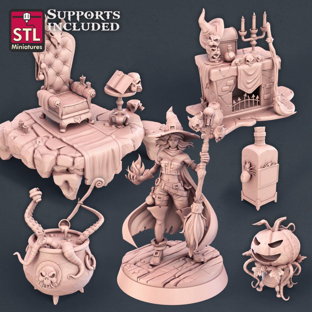 3D Printed STL Miniatures Witch Set 28mm - 32mm War Gaming D&D - 3D Printing Boss 