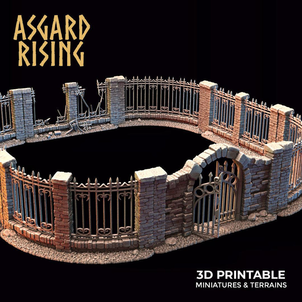 3D Printed Asgard Rising Cemetery Iron Wall Gate Set A 28mm-32mm Ragnarok D&D - Charming Terrain