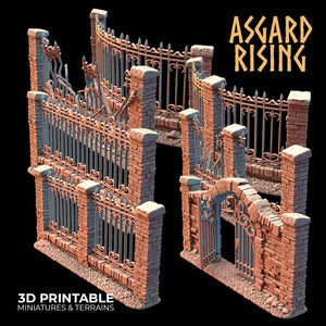 3D Printed Asgard Rising Cemetery Iron Wall Gate Set A 28mm-32mm Ragnarok D&D - Charming Terrain