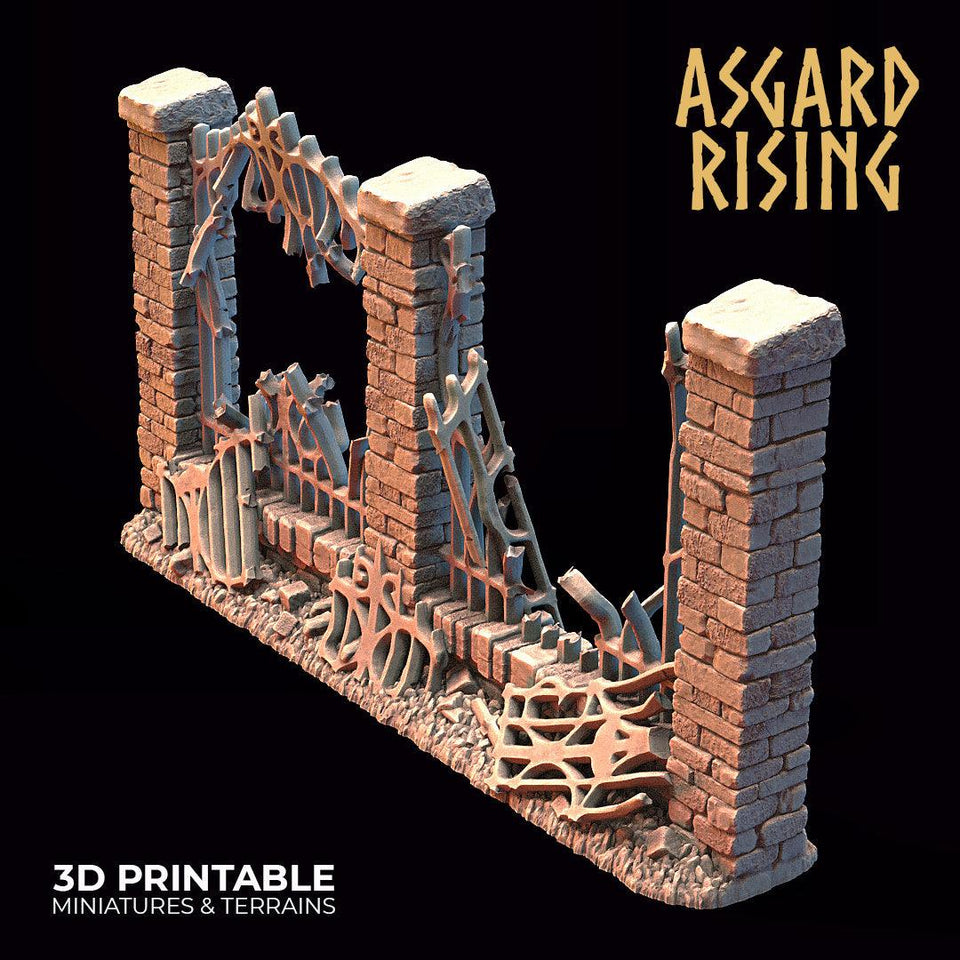 3D Printed Asgard Rising Cemetery Iron Wall Gate Set C 28mm-32mm Ragnarok D&D - Charming Terrain