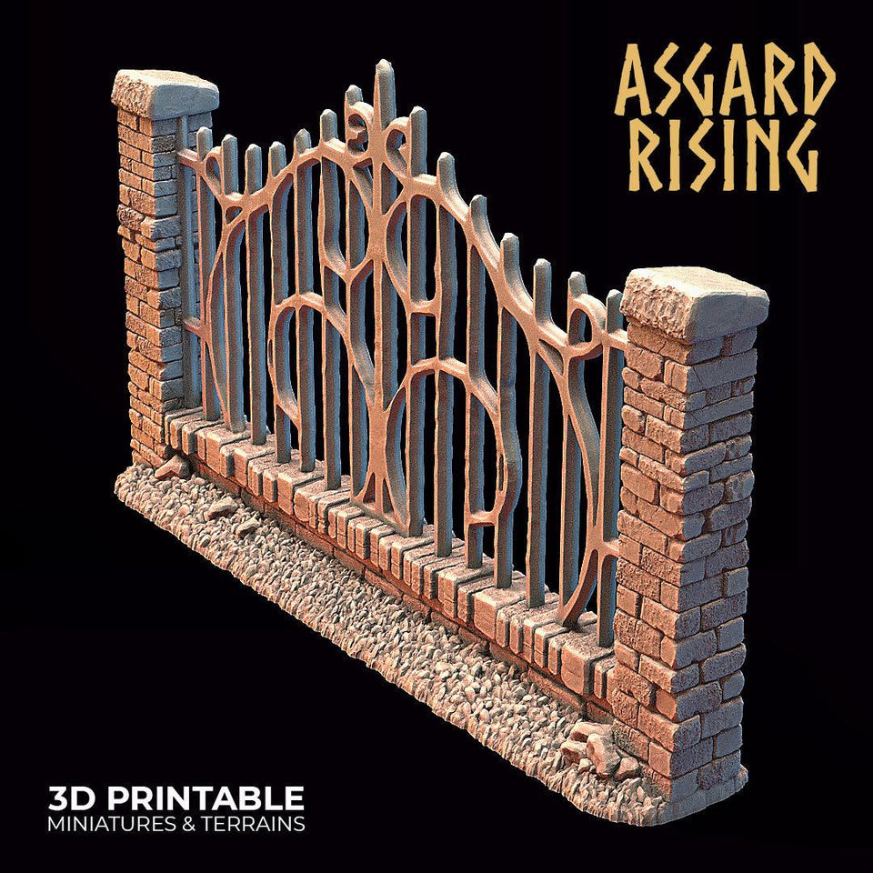 3D Printed Asgard Rising Cemetery Iron Wall Gate Set C 28mm-32mm Ragnarok D&D - Charming Terrain