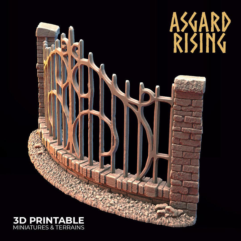 3D Printed Asgard Rising Cemetery Iron Wall Gate Set C 28mm-32mm Ragnarok D&D - Charming Terrain