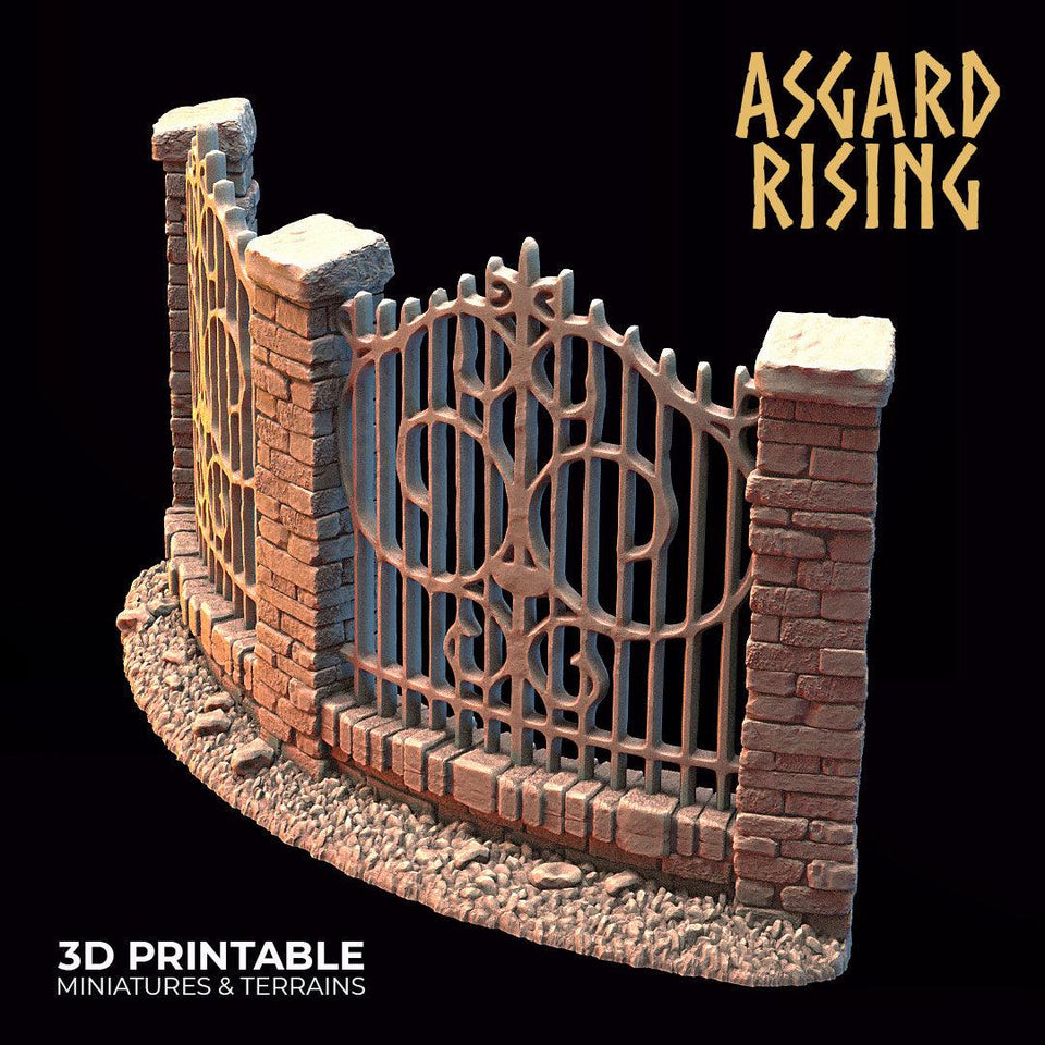3D Printed Asgard Rising Cemetery Iron Wall Gate Set C 28mm-32mm Ragnarok D&D - Charming Terrain