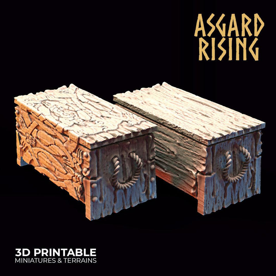 3D Printed Asgard Rising Chests Set 28mm - 32mm Ragnarok D&D - Charming Terrain