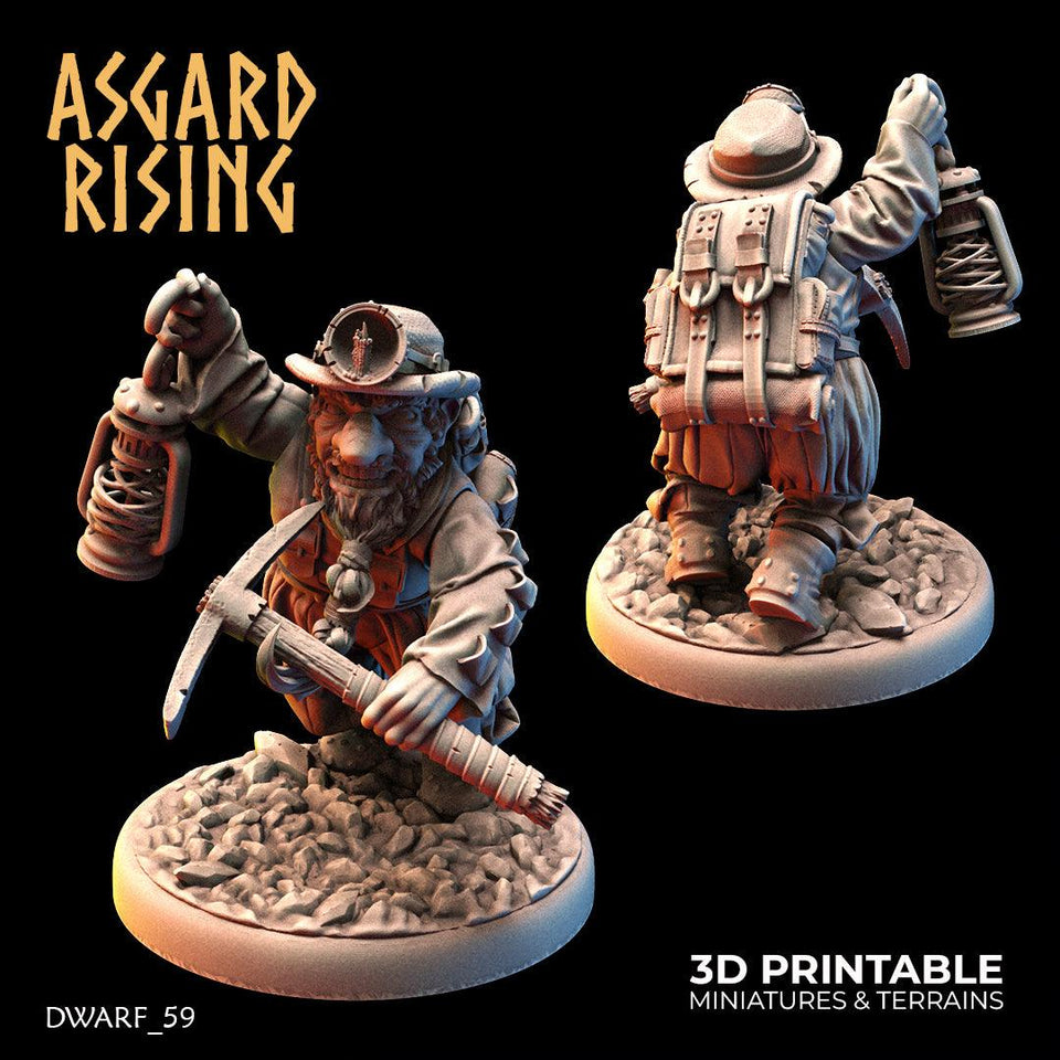 3D Printed Asgard Rising Dwarf Dwarven Miners Set 2 28mm - 32mm - Charming Terrain