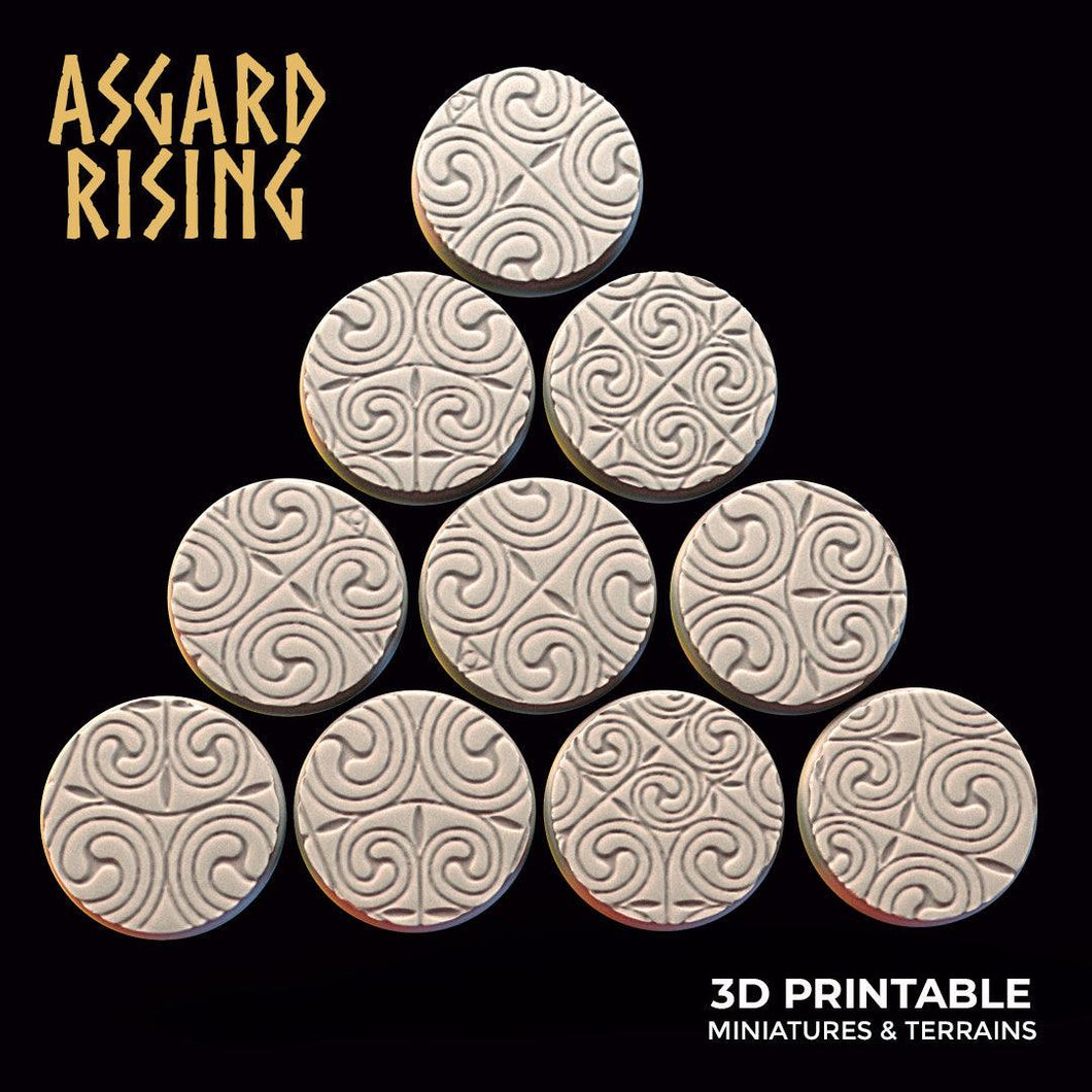 3D Printed Asgard Rising Ornament Theme Round Base Set 25 28 32 35mm D&D - Charming Terrain