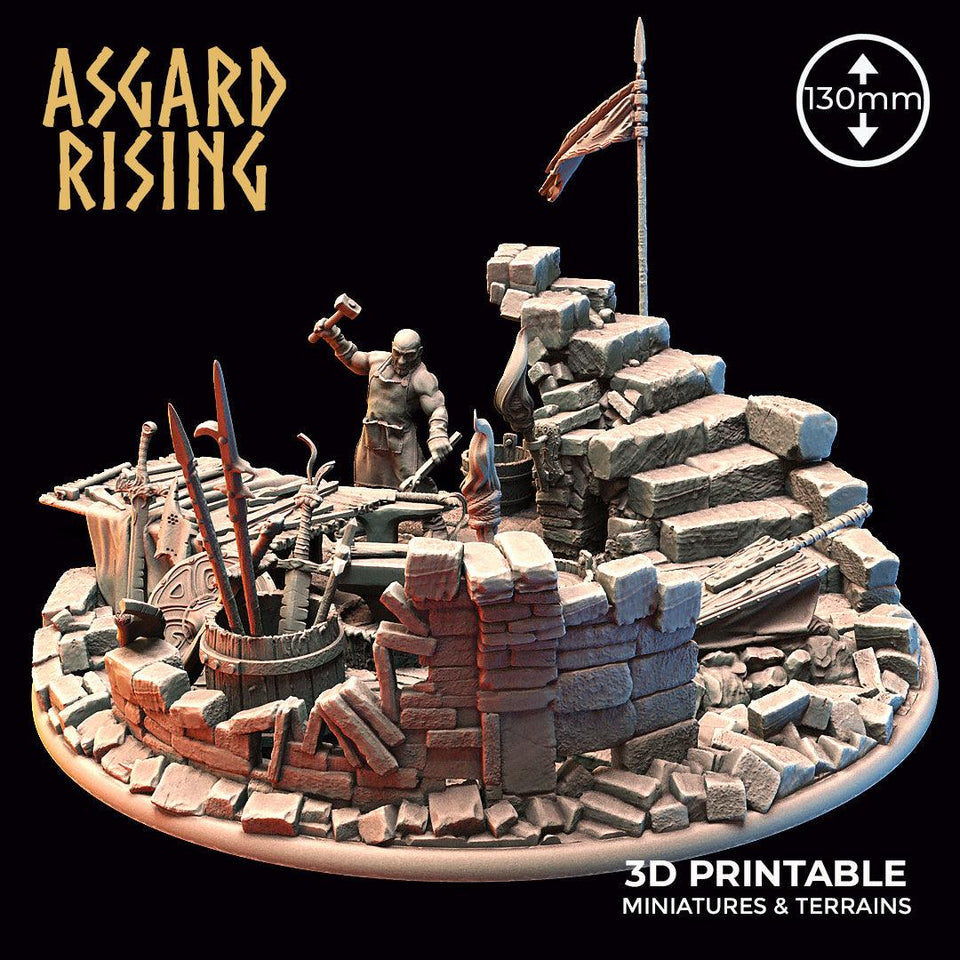 3D Printed Asgard Rising Riddle of Steel Diorama Blacksmith 28mm 32mm Ragnarok D&D - Charming Terrain
