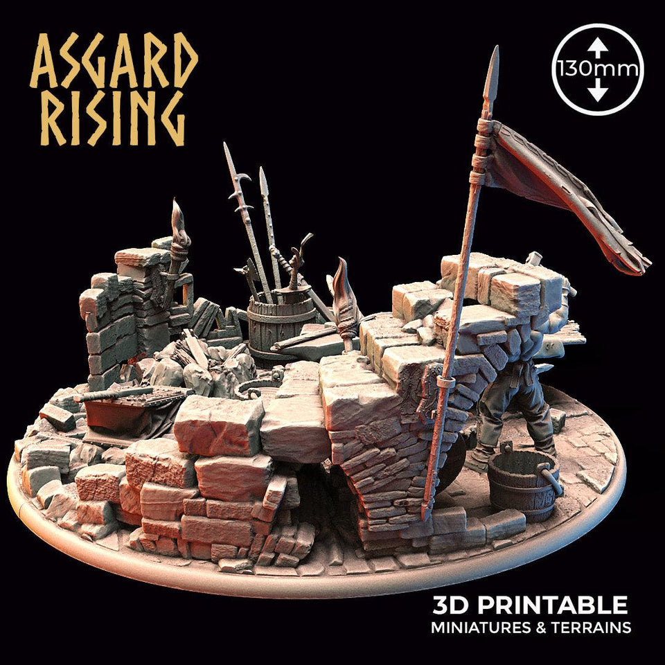 3D Printed Asgard Rising Riddle of Steel Diorama Blacksmith 28mm 32mm Ragnarok D&D - Charming Terrain