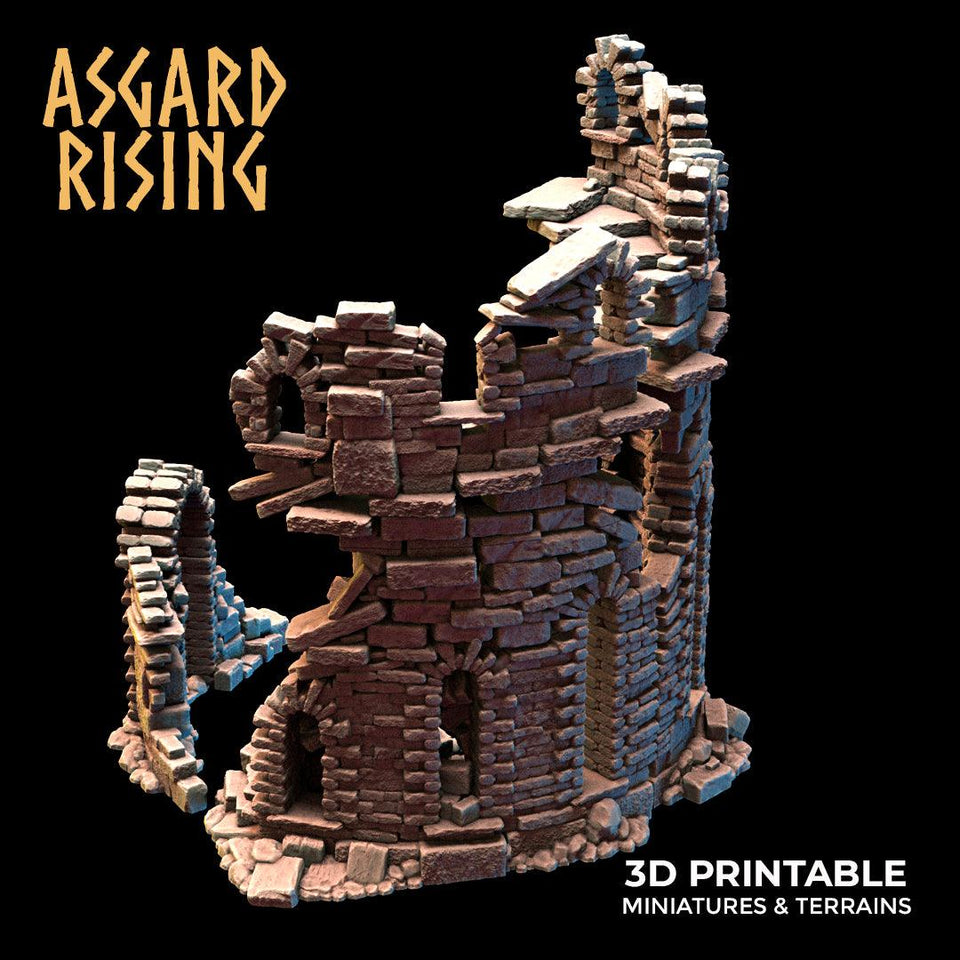 3D Printed Asgard Rising Ruined Tower -  Ragnarok D&D - Charming Terrain