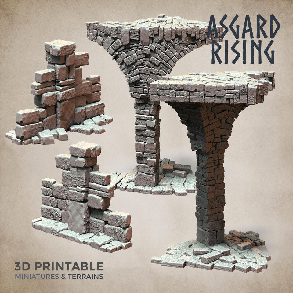 3D Printed Asgard Rising Stone Construction Ruins Ruined Modular Set 28mm - 32mm Ragnarok D&D - Charming Terrain