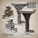 3D Printed Asgard Rising Stone Construction Ruins Ruined Modular Set 28mm - 32mm Ragnarok D&D - Charming Terrain