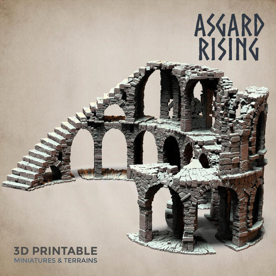 3D Printed Asgard Rising Stone Construction Ruins Ruined Modular Set 28mm - 32mm Ragnarok D&D - Charming Terrain