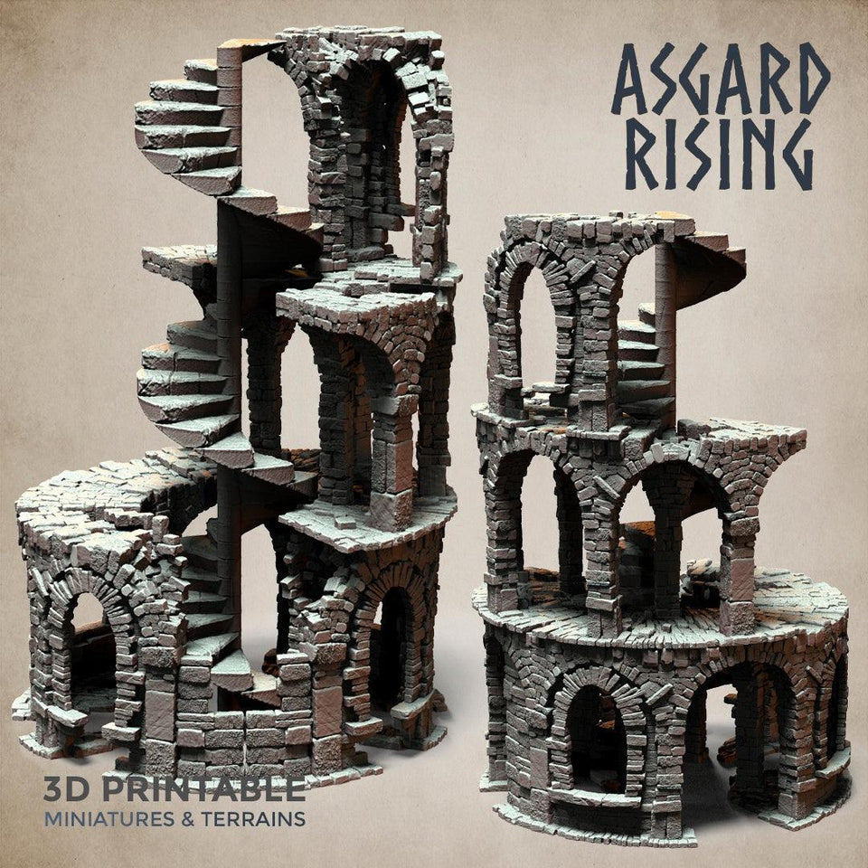 3D Printed Asgard Rising Stone Construction Ruins Ruined Modular Set 28mm - 32mm Ragnarok D&D - Charming Terrain