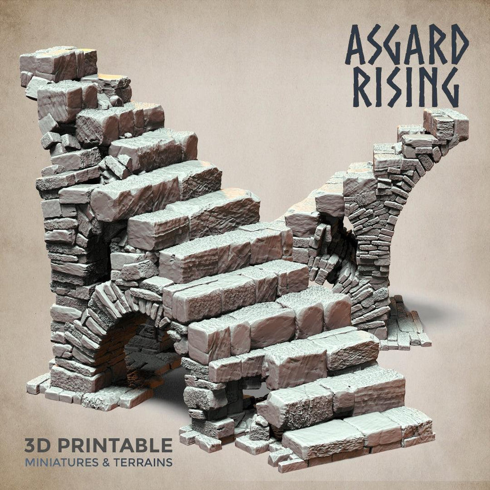 3D Printed Asgard Rising Stone Construction Ruins Ruined Modular Set 28mm - 32mm Ragnarok D&D - Charming Terrain