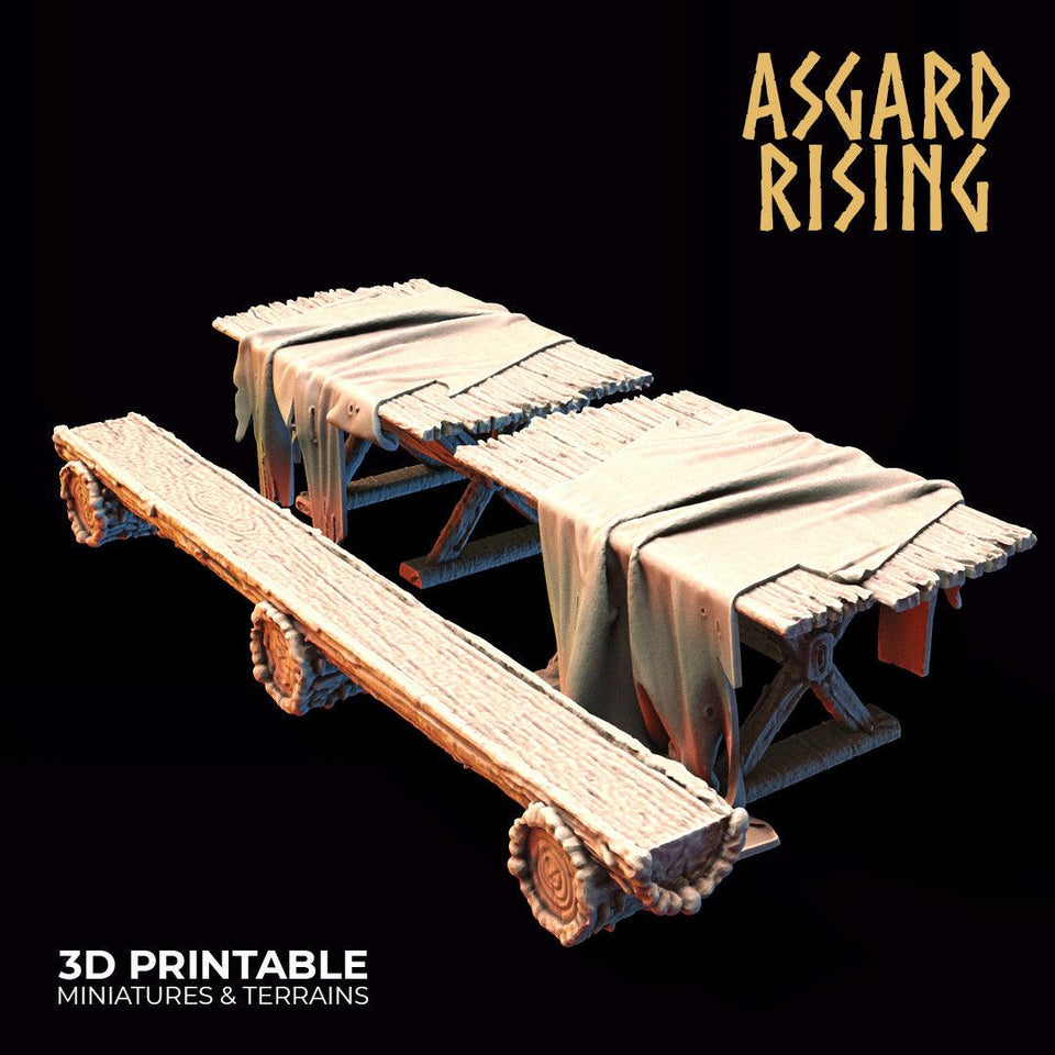 3D Printed Asgard Rising Tables and Benches Set 28mm - 32mm Ragnarok D&D - Charming Terrain