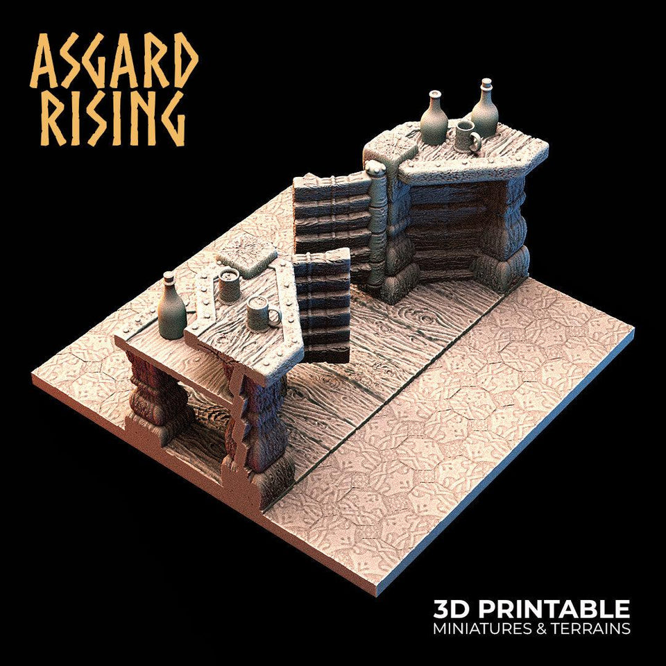 3D Printed Asgard Rising Tavern Modular Terrain Set 28mm - 32mm - Charming Terrain