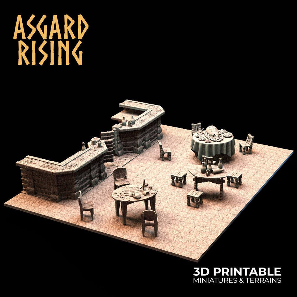 3D Printed Asgard Rising Tavern Modular Terrain Set 28mm - 32mm - Charming Terrain