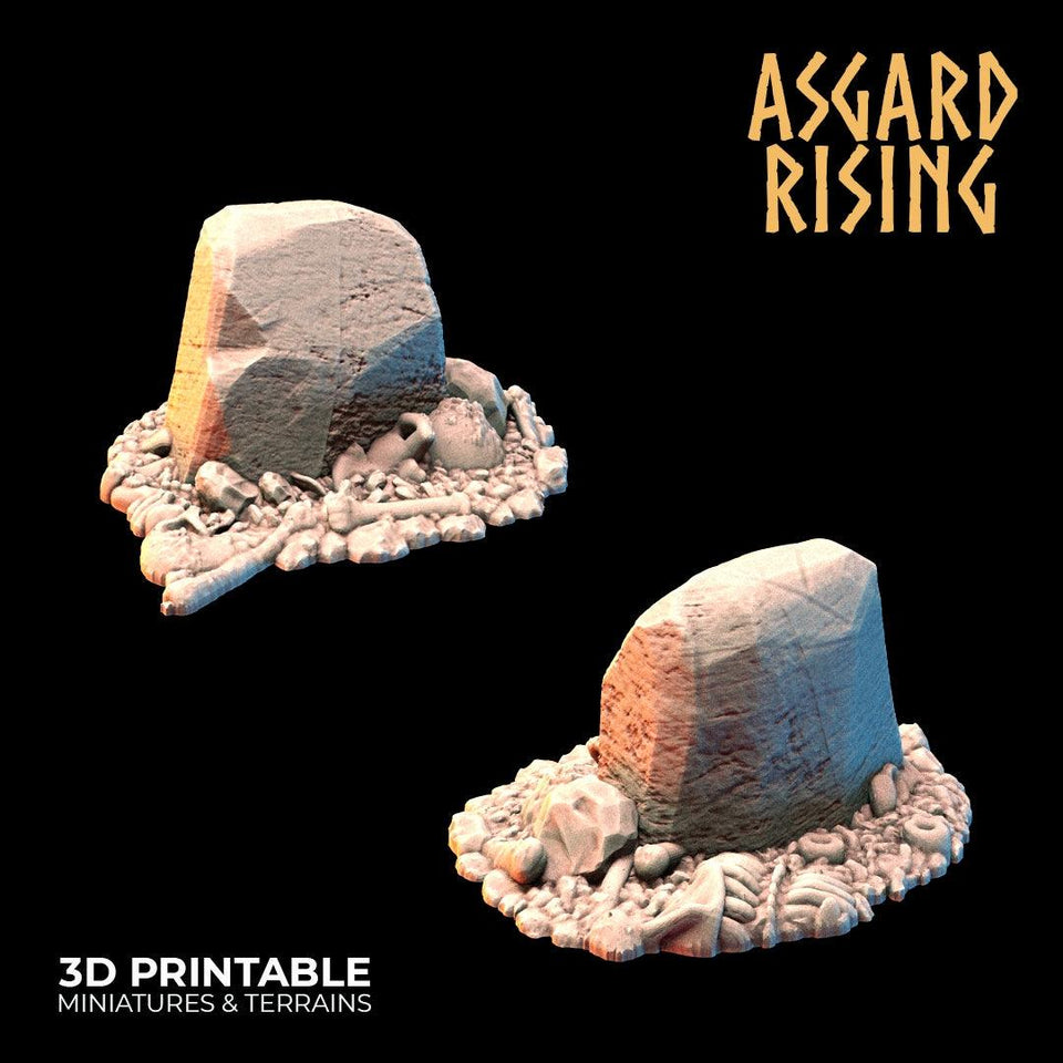 3D Printed Asgard Rising Tombstone and Gravestone Set 28mm-32mm Ragnarok D&D - Charming Terrain