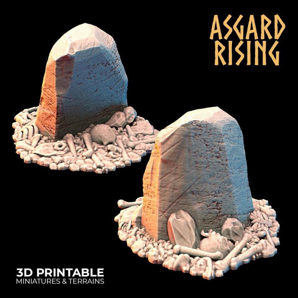 3D Printed Asgard Rising Tombstone and Gravestone Set 28mm-32mm Ragnarok D&D - Charming Terrain