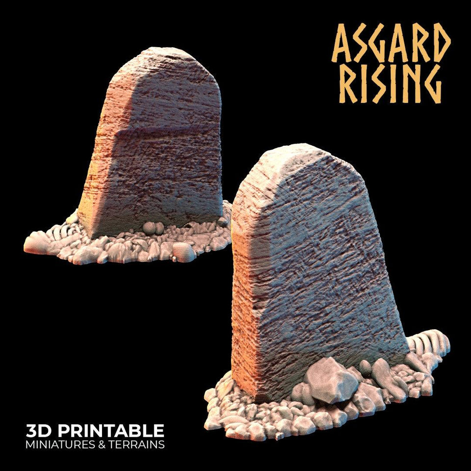 3D Printed Asgard Rising Tombstone and Gravestone Set 28mm-32mm Ragnarok D&D - Charming Terrain
