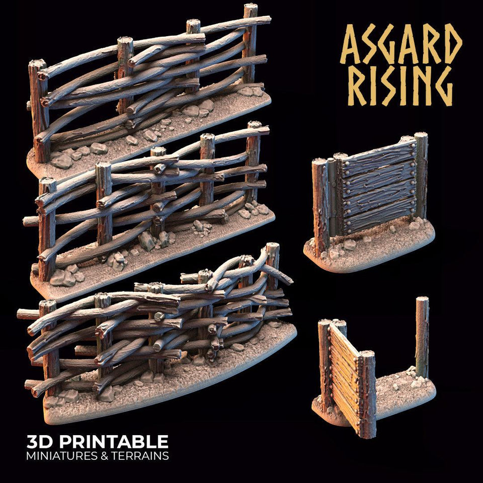 3D Printed Asgard Rising Wattle Fence Set With Gate 28mm - 32mm Ragnarok D&D - Charming Terrain