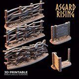 3D Printed Asgard Rising Wattle Fence Set With Gate 28mm - 32mm Ragnarok D&D - Charming Terrain