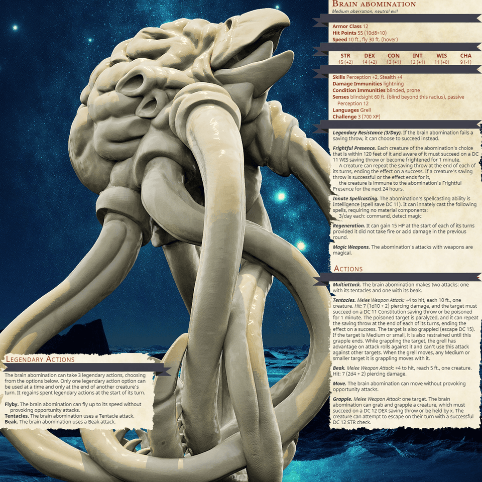 3D Printed Bestiary Vol. 4 Nafarrate - Brain Abomination 32mm Ragnarok D&D - Charming Terrain