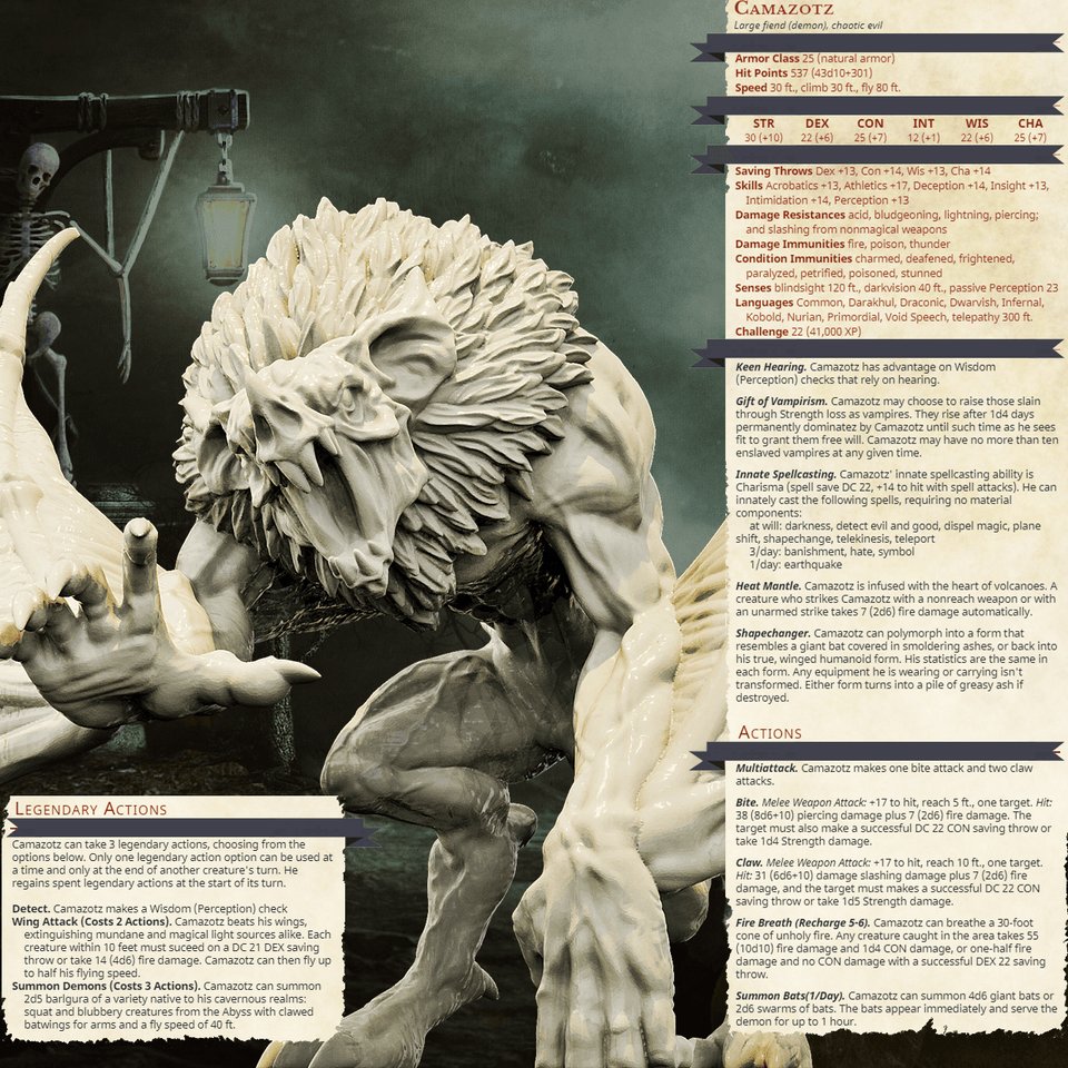 3D Printed Bestiary Vol. 4 Nafarrate - Camazotz Demon Fiend 32mm Ragnarok D&D - Charming Terrain