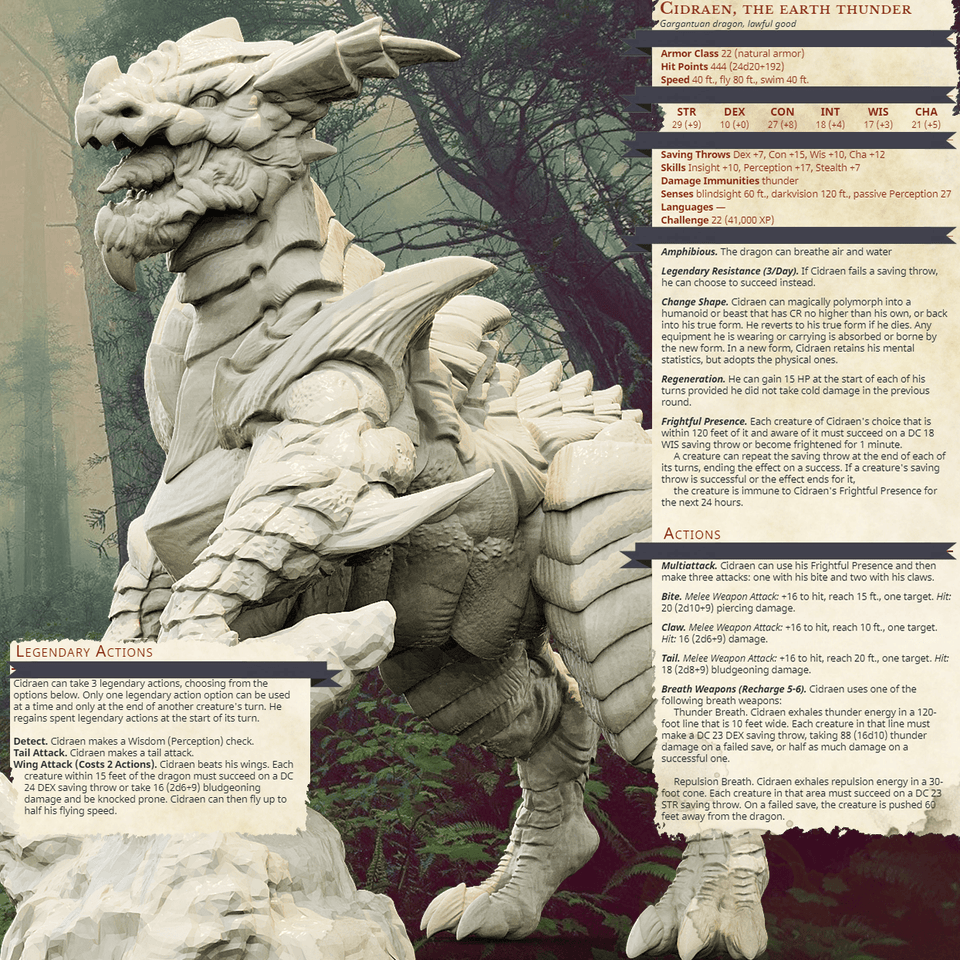 3D Printed Bestiary Vol. 4 Nafarrate - Cidraen Thunder Dragon 32mm Ragnarok D&D - Charming Terrain