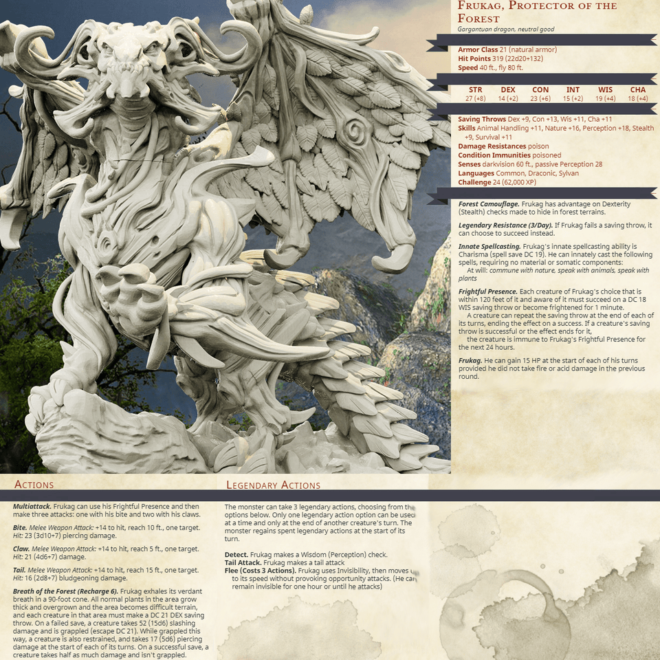3D Printed Bestiary Vol. 4 Nafarrate - Frukag Forrest Dragon 32mm Ragnarok D&D - Charming Terrain
