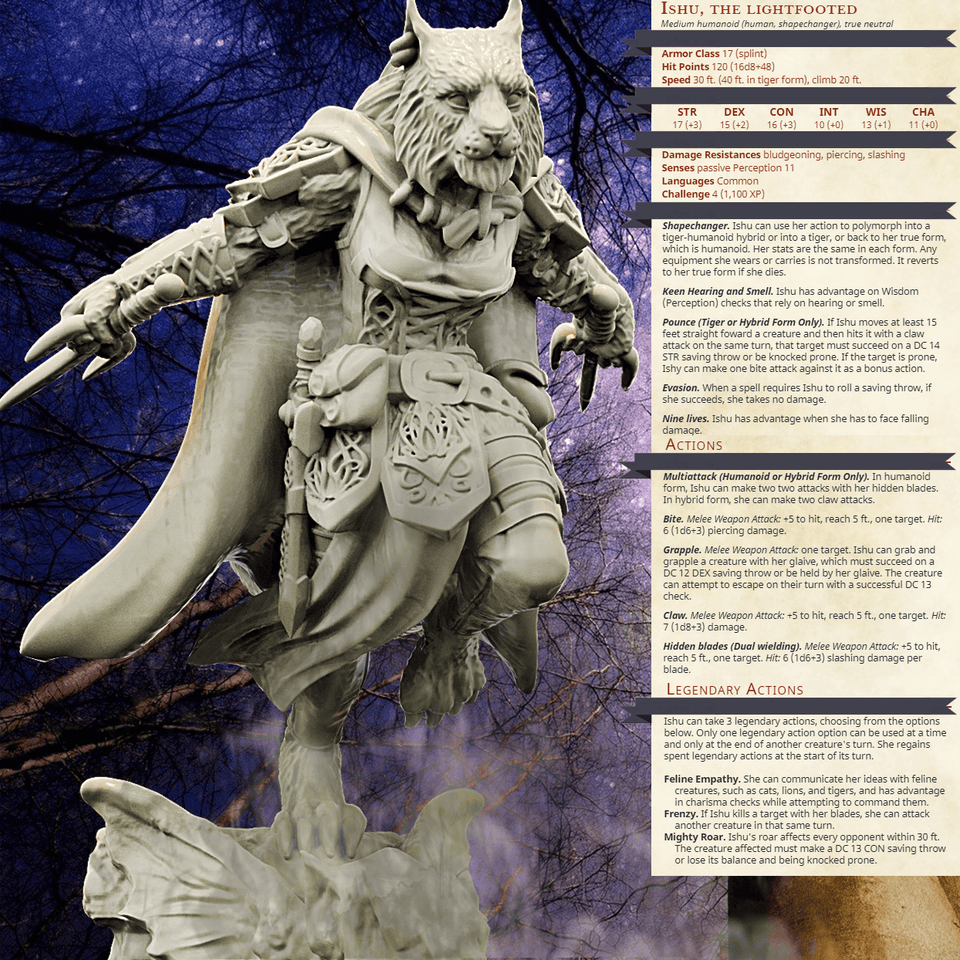 3D Printed Bestiary Vol. 4 Nafarrate - Ishu Tigress 32mm Ragnarok D&D - Charming Terrain