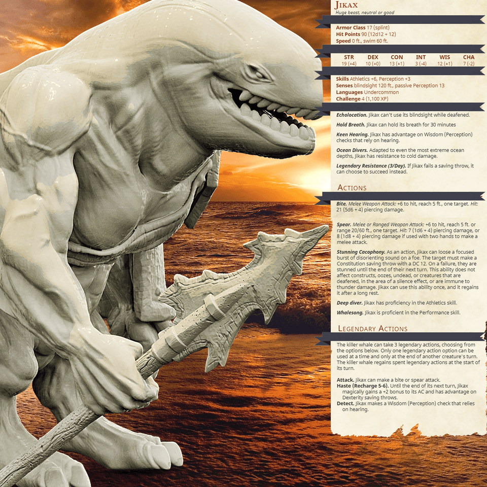 3D Printed Bestiary Vol. 4 Nafarrate - Jikax Killer Whale 32mm Ragnarok D&D - Charming Terrain