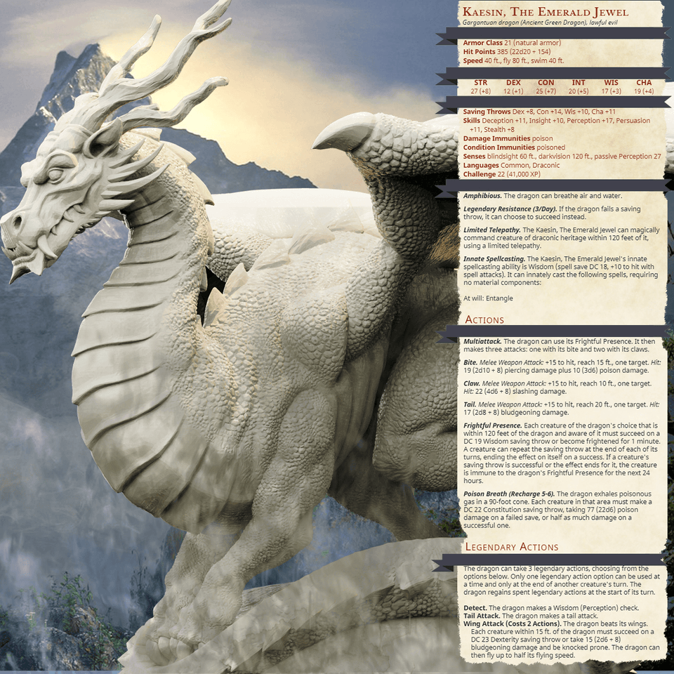 3D Printed Bestiary Vol. 4 Nafarrate - Kaesin Green Dragon 32mm Ragnarok D&D - Charming Terrain