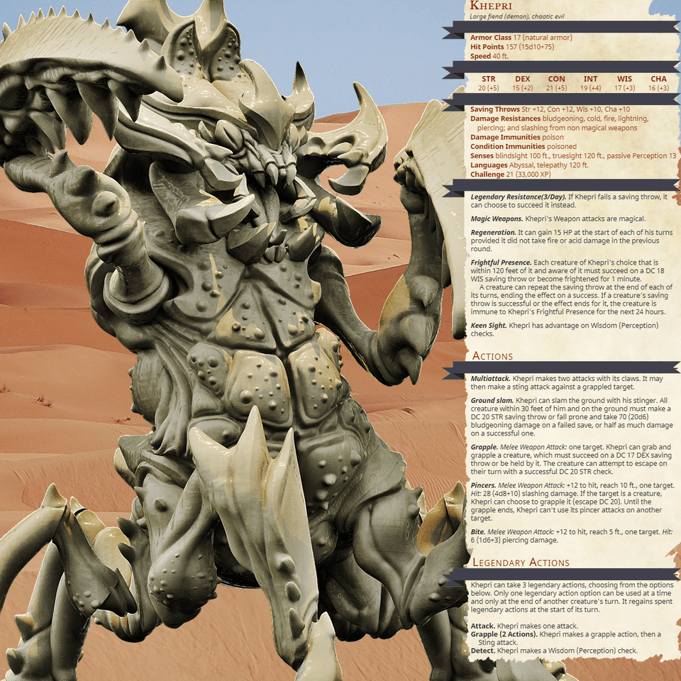 3D Printed Bestiary Vol. 4 Nafarrate - Khepri Demon Fiend 32mm Ragnarok D&D - Charming Terrain