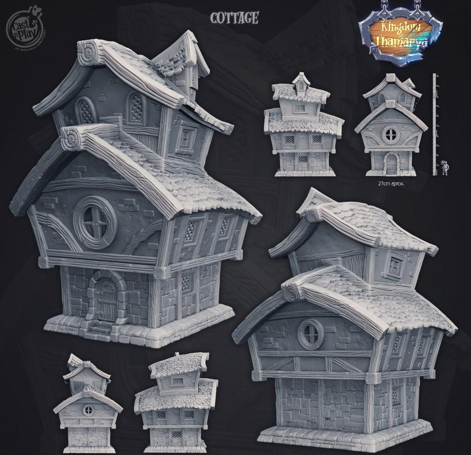3D Printed Cast n Play Cottage Small Medival House Thamarya 28mm 32mm D&D - Charming Terrain