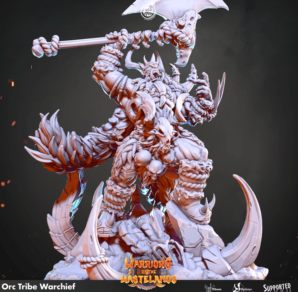 3D Printed Cast n Play Orc Tribe Warchief Warriors of the Wastelands 28mm 32mm D&D - Charming Terrain