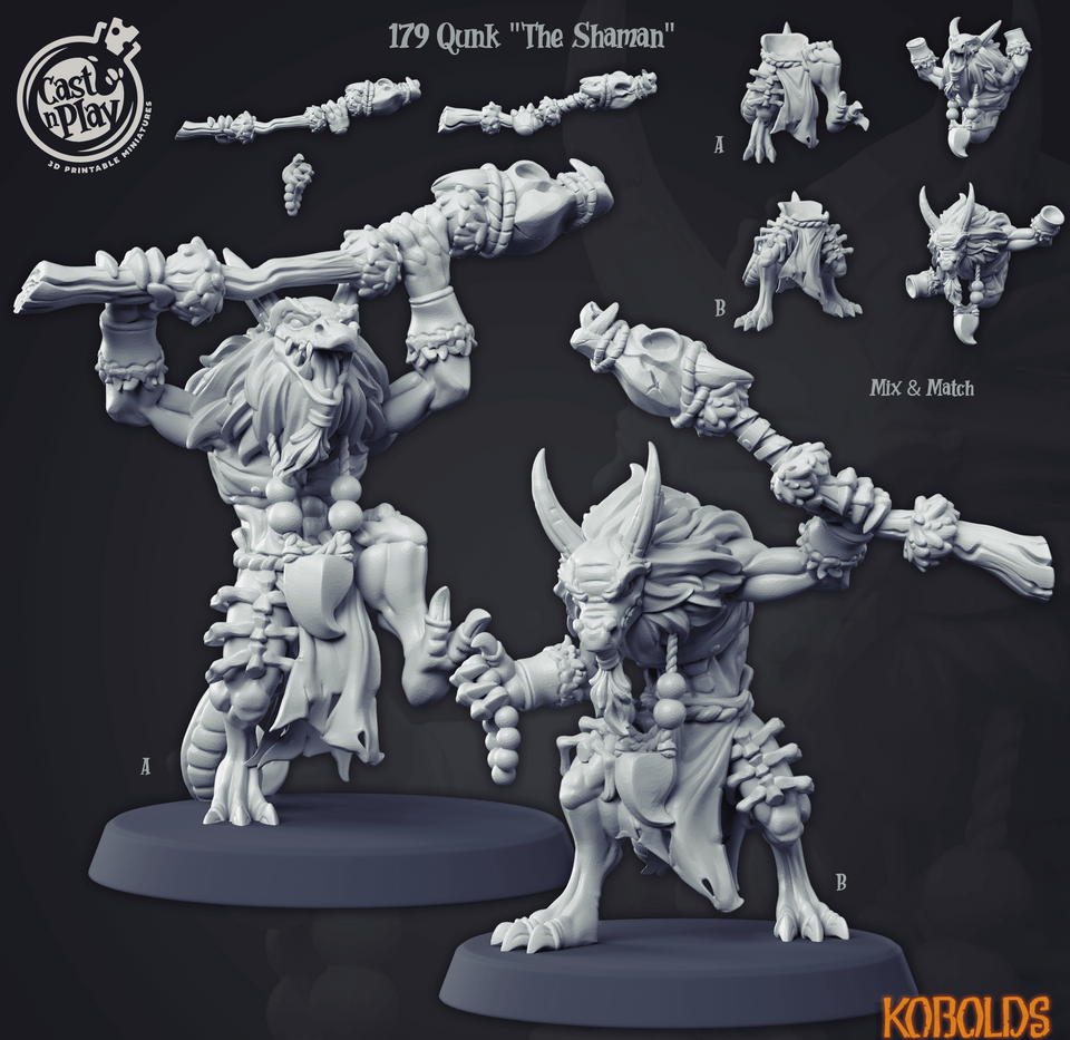 3D Printed Cast n Play Qunk The Shaman Kobold Collection 28 32mm D&D - Charming Terrain