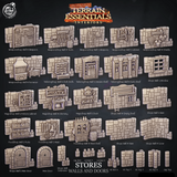 3D Printed Cast n Play Stores Walls And Doors Terrain Essentials 28mm 32mm D&D - Charming Terrain